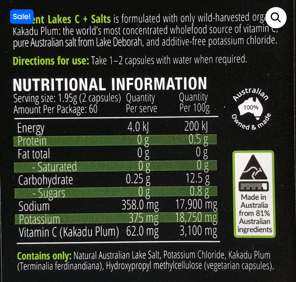 C+Salts (aka adrenal cocktail) Kakadu Plum Adrenal Support Capsules